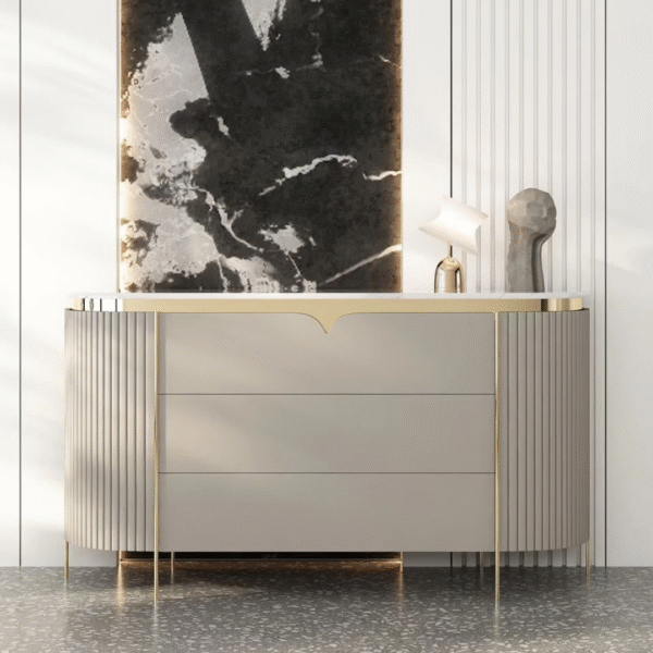 The Royale Art Deco Fluted Sideboard (Greige & Gold)