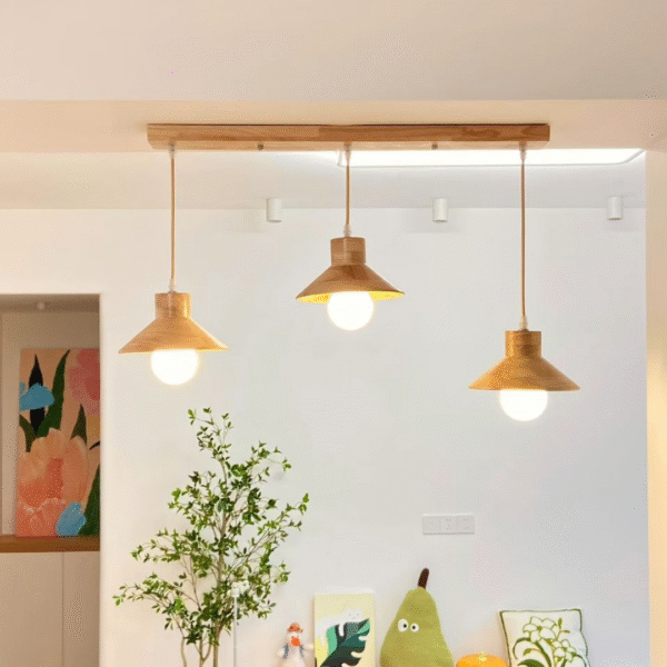 Trio 3-Light Japandi Wooden Pendant Bar