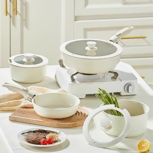 Cream-Colored Non-Stick Cookware Set