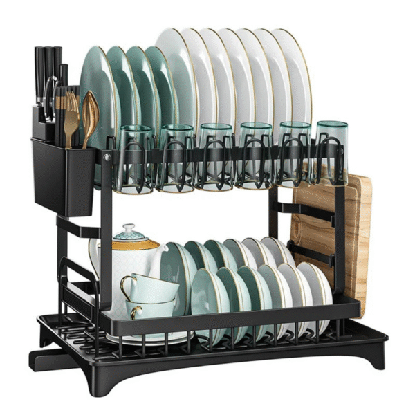 2-Tier Black Metal Dish Rack