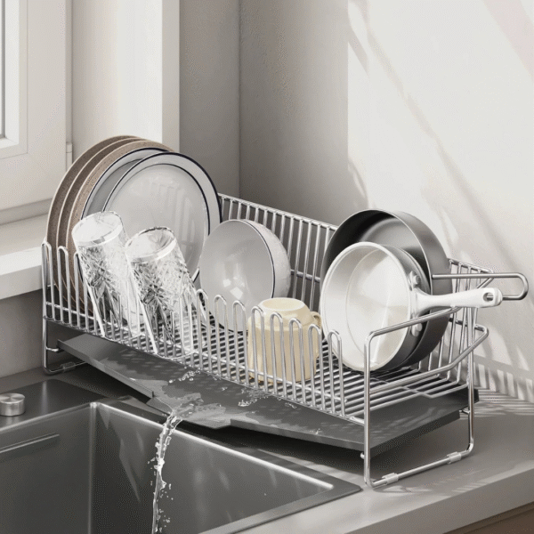 Stainless Steel Dish Rack with Swivel Drain Spout